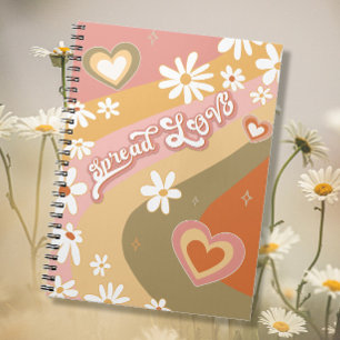 Retro Hippie Daisy Spread LOVE Floral 1960s 1970s  Notebook