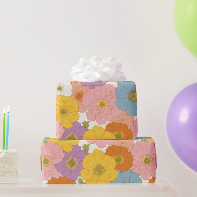 Retro Hippie Floral Birthday Wrapping Paper (Party Gifts)