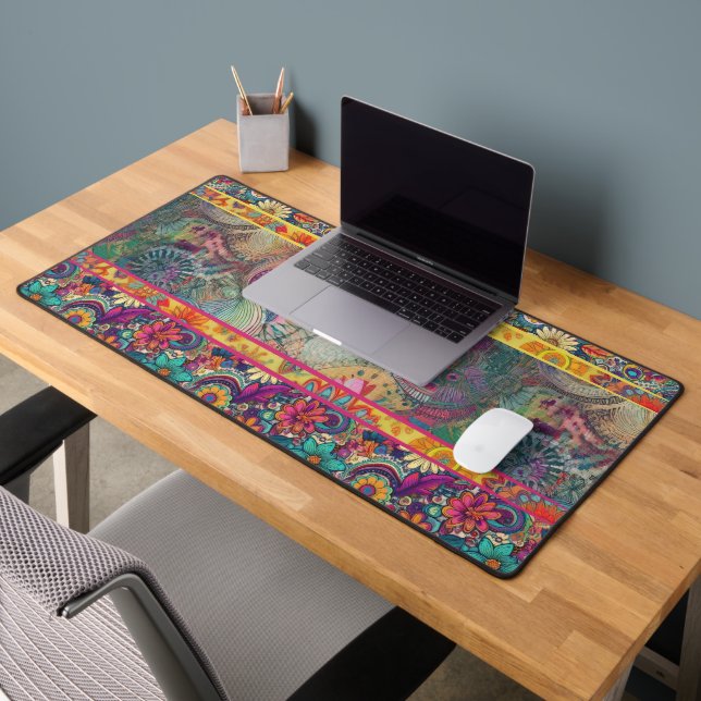 Retro Hippie: Floral Fantasy Desk Mat (Office 2)