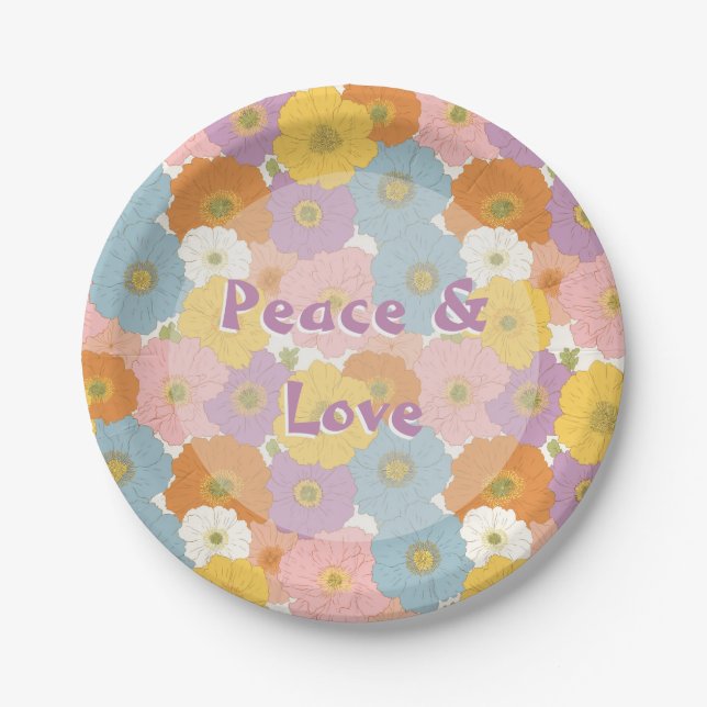Retro Hippie Floral  Paper Plate (Front)