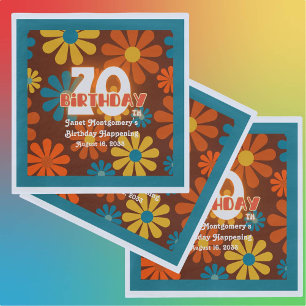 Retro Hippie Flower 1960's 70th Birthday  Napkin