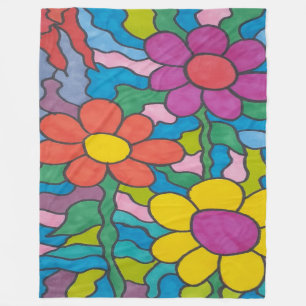 Retro Hippie Flower Art Fleece Blanket