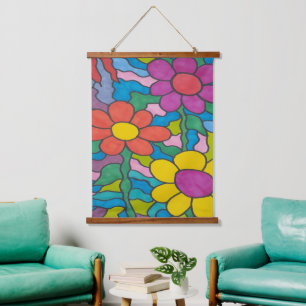 Retro Hippie Flower Art  Hanging Tapestry