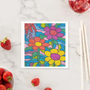 Retro Hippie Flower Art Napkin