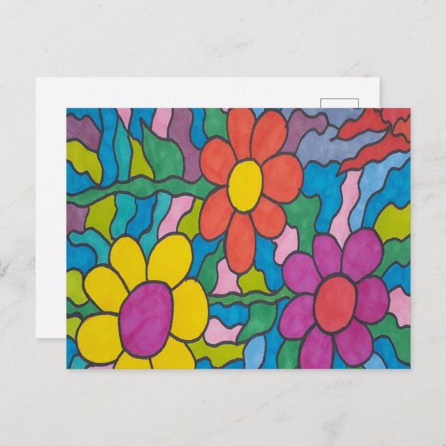 Retro Hippie Flower Art  Postcard (Front/Back)