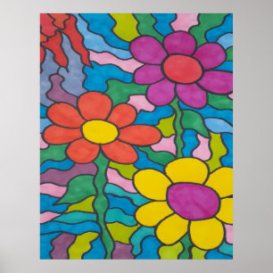 Retro Hippie Flower Art   Poster