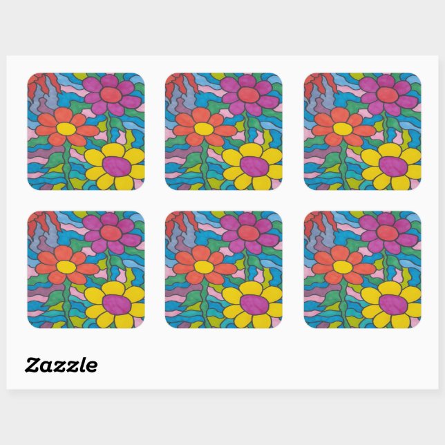 Retro Hippie Flower Art  Square Sticker (Sheet)