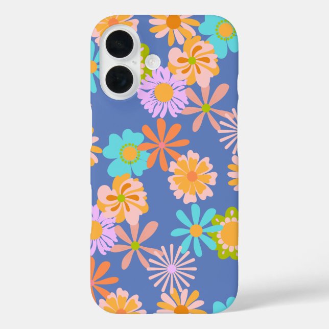 Retro Hippie Flower Pattern in Blue  Case-Mate iPhone Case (Back)