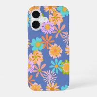 Retro Hippie Flower Pattern in Blue
