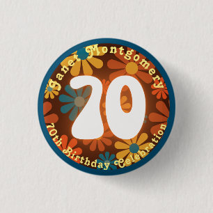 Retro Hippie Flower Power 70th Birthday  3 Cm Round Badge