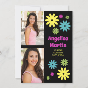 Retro Hippie Flowers 2 Photo Graduation Announcement