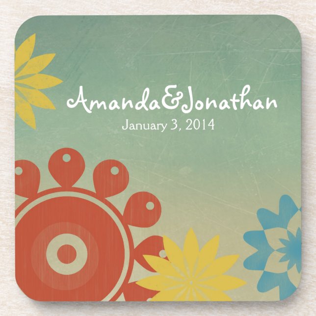 Retro Hippie Flowers Coaster (Front)