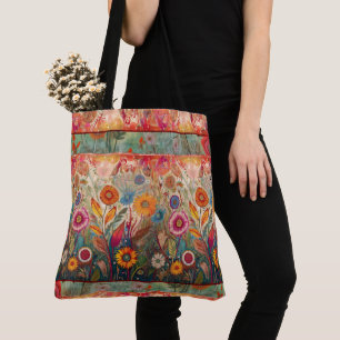 Retro Hippie: Folk Art Garden Tote Bag