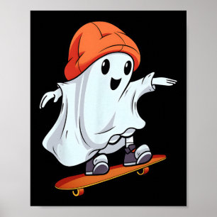 Retro Hippie Ghost Skateboarder Skateboard Hallowe Poster