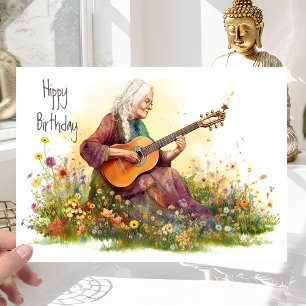 Retro Hippie Girl 60s Flower Power - Fun Birthday Card