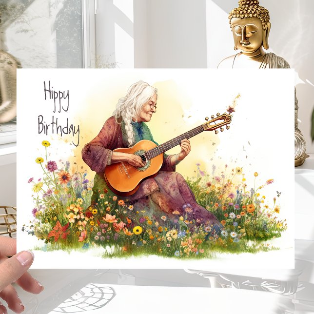 Retro Hippie Girl 60s Flower Power - Fun Birthday Card (Creator Uploaded)