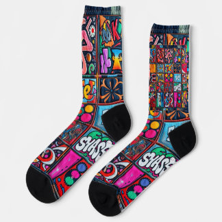 Retro Hippie Graffiti Dreams Quilted Crew Socks
