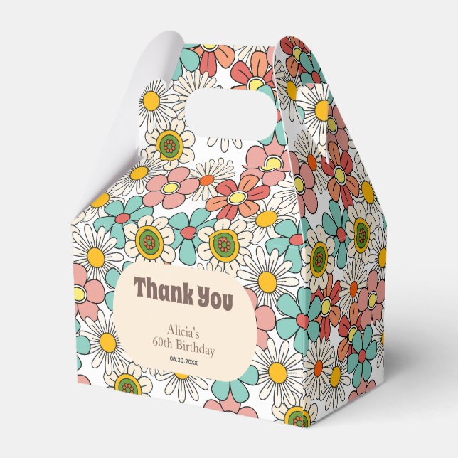 Retro Hippie Groovy Flower Birthday Thank You Favour Box (Back Side)