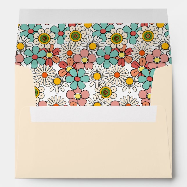 Retro Hippie Groovy Flower Bridal Shower  Envelope (Back (Bottom))