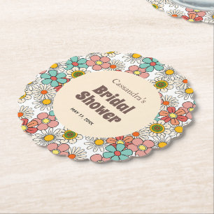 Retro Hippie Groovy Flower Bridal Shower  Paper Coaster