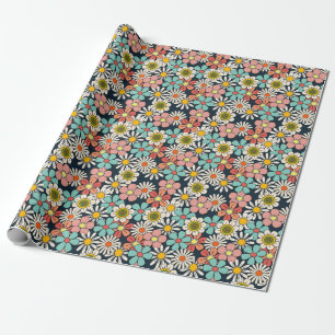 Retro Hippie Groovy Flower Hello Eighty Birthday Wrapping Paper