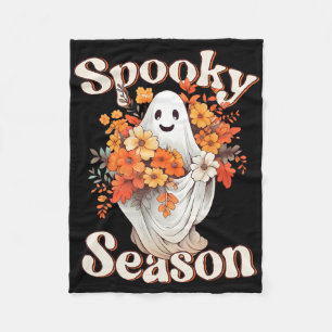 Retro Hippie Halloween Cute Ghost Spooky Season Fu Fleece Blanket