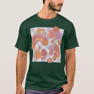 Retro Hippie Halloween Groovy Rainbow Pumpkin Flow T-Shirt