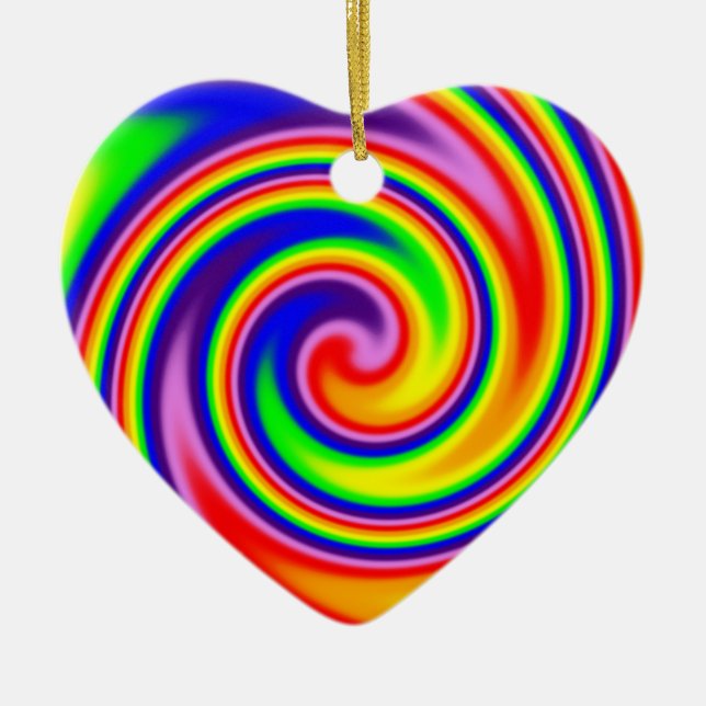 Retro Hippie Happy Rainbow Colours Soft Spiral Cer Ceramic Tree Decoration (Front)