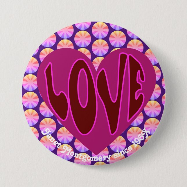 Retro Hippie Heart Love Custom Birthday 7.5 Cm Round Badge (Front)