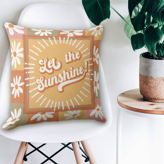 Retro Hippie Let the Sunshine Daisy Floral Mod 70s Cushion (Creator Uploaded)