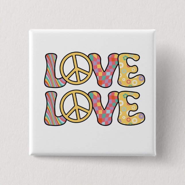 Retro Hippie love 15 Cm Square Badge (Front)