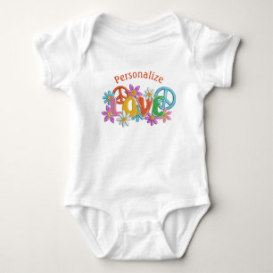 Retro Hippie Love Peace Sign Flowers 60s Baby Bodysuit