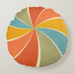 Retro Hippie Mixed Paint Style Swirls Pattern Round Cushion