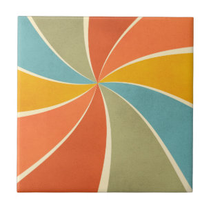 Retro Hippie Mixed Paint Style Swirls Pattern Tile