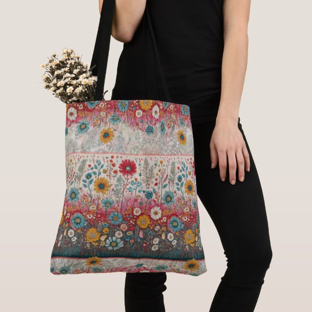 Retro Hippie: Patchwork Garden Tote Bag (Close Up)