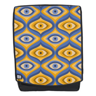 Retro Hippie Pattern - Psychedelic Eye Yellow Blue Backpack
