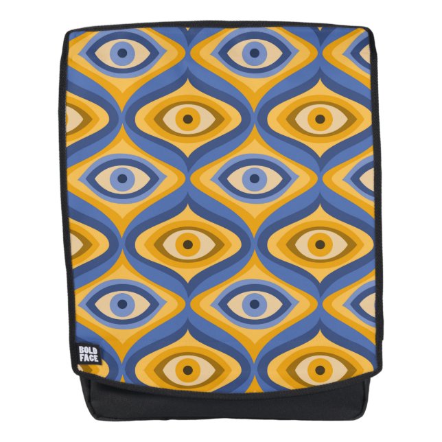 Retro Hippie Pattern - Psychedelic Eye Yellow Blue Backpack (Front)