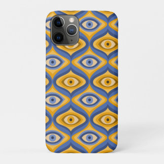 Retro Hippie Pattern - Psychedelic Eye Yellow Blue iPhone 11 Pro Case