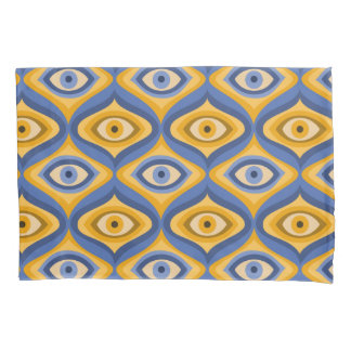Retro Hippie Pattern - Psychedelic Eye Yellow Blue Pillowcase