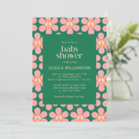 Retro Hippie Peace Flower Green Pink Baby Shower 