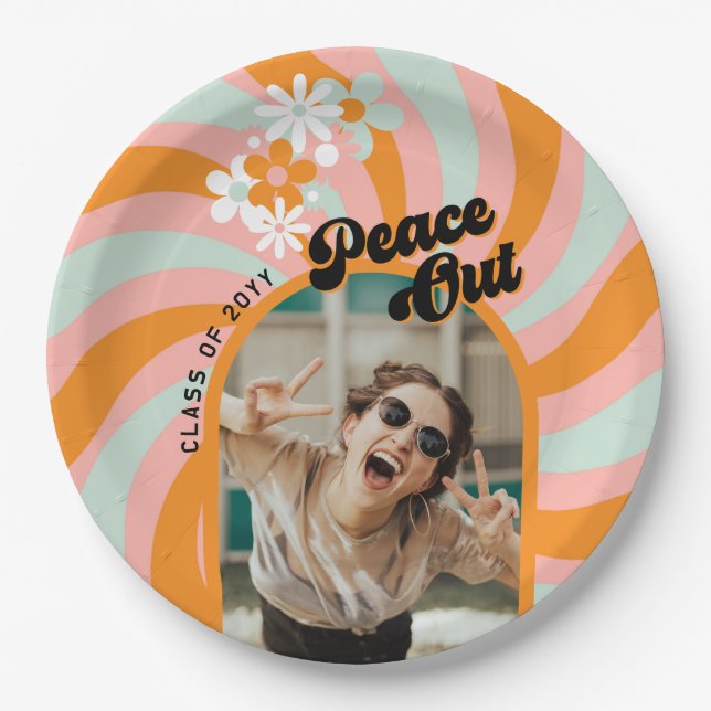 Retro Hippie Photo Graduation Paper Plate (Front)