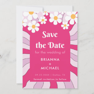 Retro Hippie Pink Arch Daisy Groovy Seventies 70s  Save The Date
