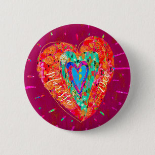 Retro Hippie Pink Turquoise Heart Name 6 Cm Round Badge