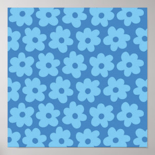 Retro Hippie Preppy Blue Flower Y2K Pattern Poster