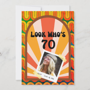 Retro Hippie Psychedelic 60's Photo 70th Birthday Invitation