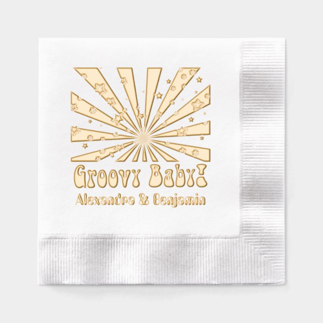 Retro Hippie Psychedelic Groovy Rays Stars Pop Art Foil Napkins (Front)