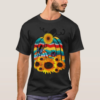 Retro Hippie Pumpkins Sunflower Fall Autumn Womens T-Shirt