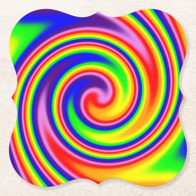 Retro Hippie Rainbow Colours Soft Focus Spiral Art Paper Coaster (Front)