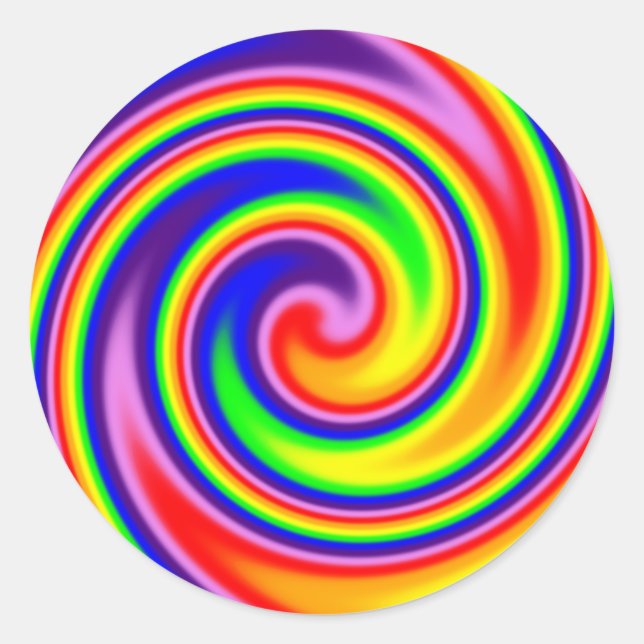 Retro Hippie Rainbow Colours Soft Focus Spiral Classic Round Sticker (Front)