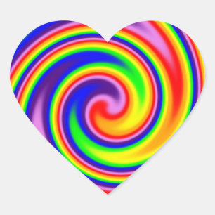 Retro Hippie Rainbow Colours Soft Focus Spiral Heart Sticker
